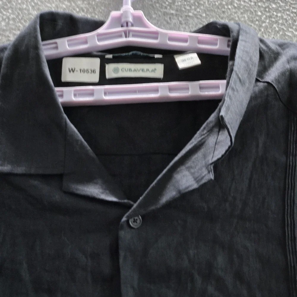 Cubavera Men Button Up Shirt 3XLT Black Linen Guayabera Short Sleeve